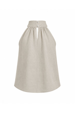Lniana bluzka damska Cream Open Shoulder | DOREDO