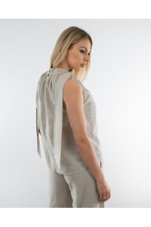 Lniana bluzka damska Cream Open Shoulder | DOREDO