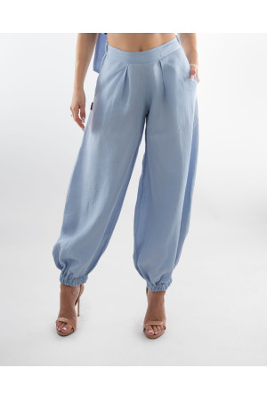 (0089) Błękitne lniane spodnie damskie Aladdin Pants