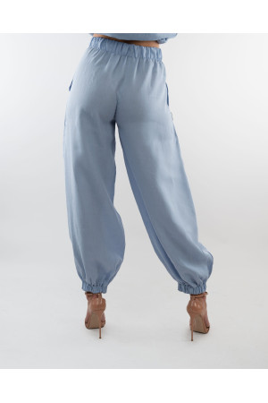 (0089) Błękitne lniane spodnie damskie Aladdin Pants