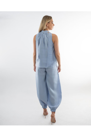 (0089) Błękitne lniane spodnie damskie Aladdin Pants