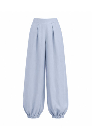 (0089) Błękitne lniane spodnie damskie Aladdin Pants
