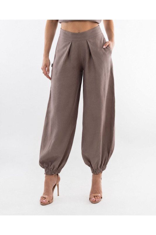 (0090) Cappuccino lniane spodnie damskie Aladdin Pants