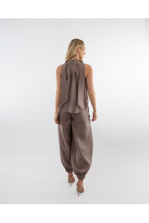 (0090) Cappuccino lniane spodnie damskie Aladdin Pants