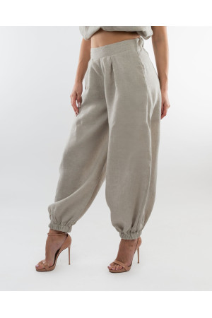 (0091) Kremowe lniane spodnie damskie Aladdin Pants