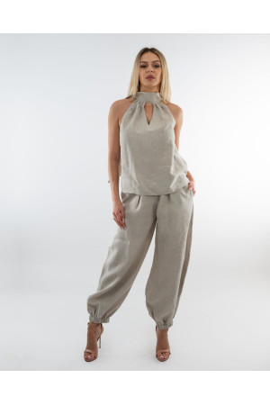 (0091) Kremowe lniane spodnie damskie Aladdin Pants
