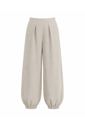 (0091) Kremowe lniane spodnie damskie Aladdin Pants