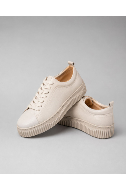 (0100) Beżowe skórzane sneakersy damskie Nude Platform Sneaker