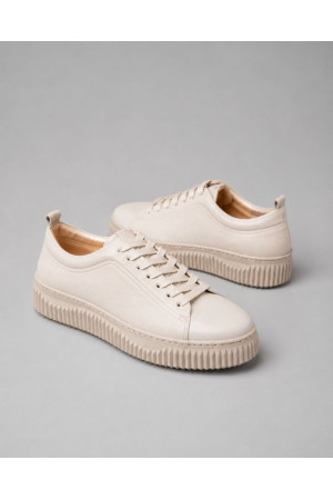 (0100) Beżowe skórzane sneakersy damskie Nude Platform Sneaker