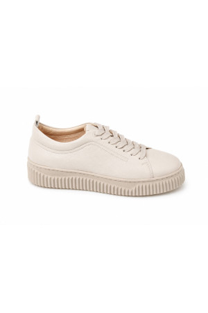 (0100) Beżowe skórzane sneakersy damskie Nude Platform Sneaker