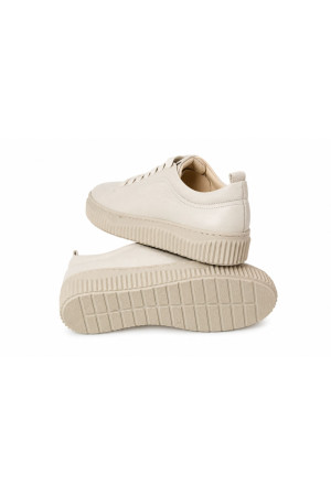 (0100) Beżowe skórzane sneakersy damskie Nude Platform Sneaker