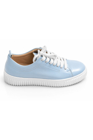 (0101)Błękitne skórzane sneakersy damskie na platformie
