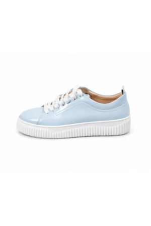 (0101)Błękitne skórzane sneakersy damskie na platformie