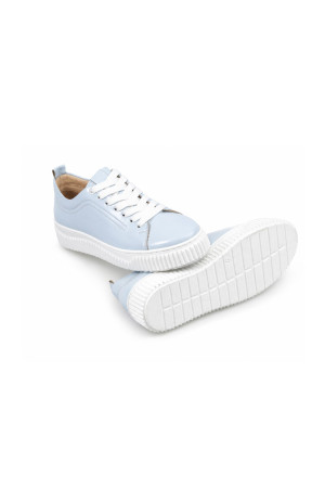 (0101)Błękitne skórzane sneakersy damskie na platformie