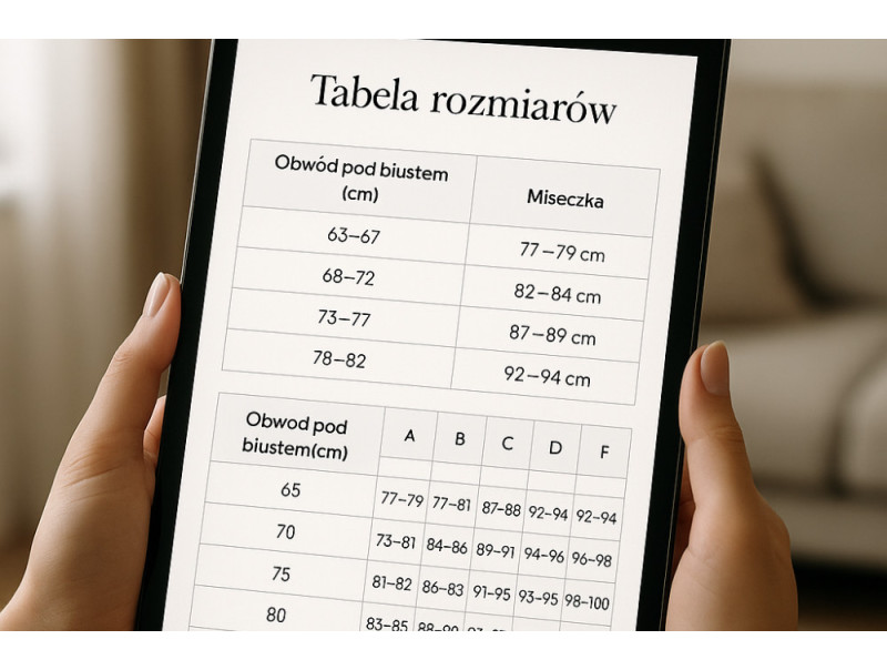 Tabela rozmiarów bielizny.
